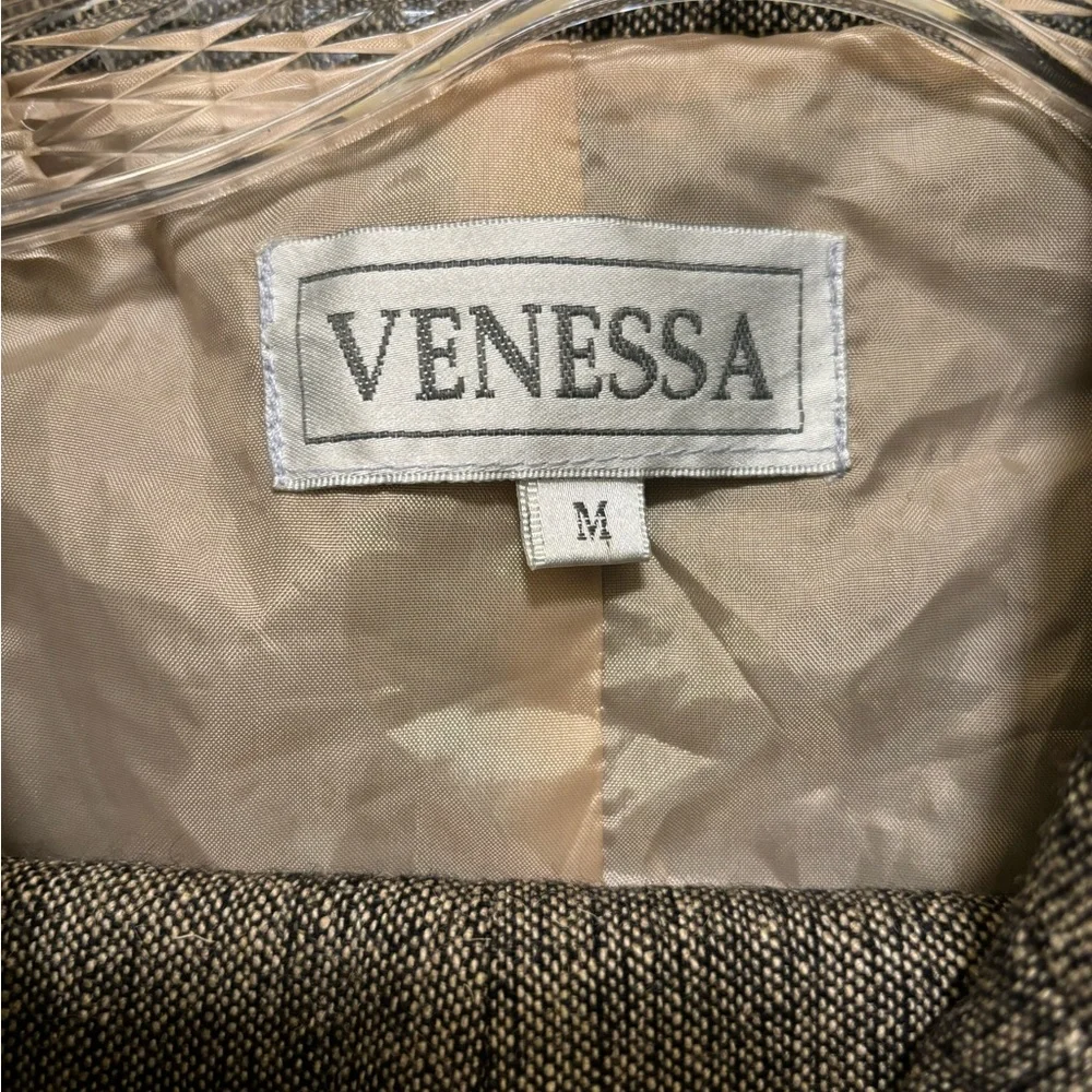 Venessa Tweed Long Sleeve Double Breasted Pantsuit Women's Size M Black/Tan - Picture 7 of 15
